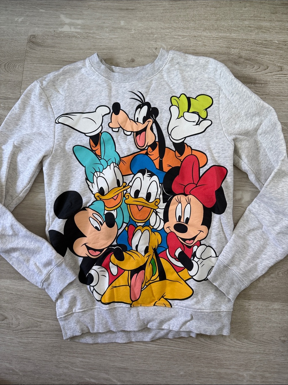 Disney Gray Crewneck Sweatshirt with Colorful Classic Character Print